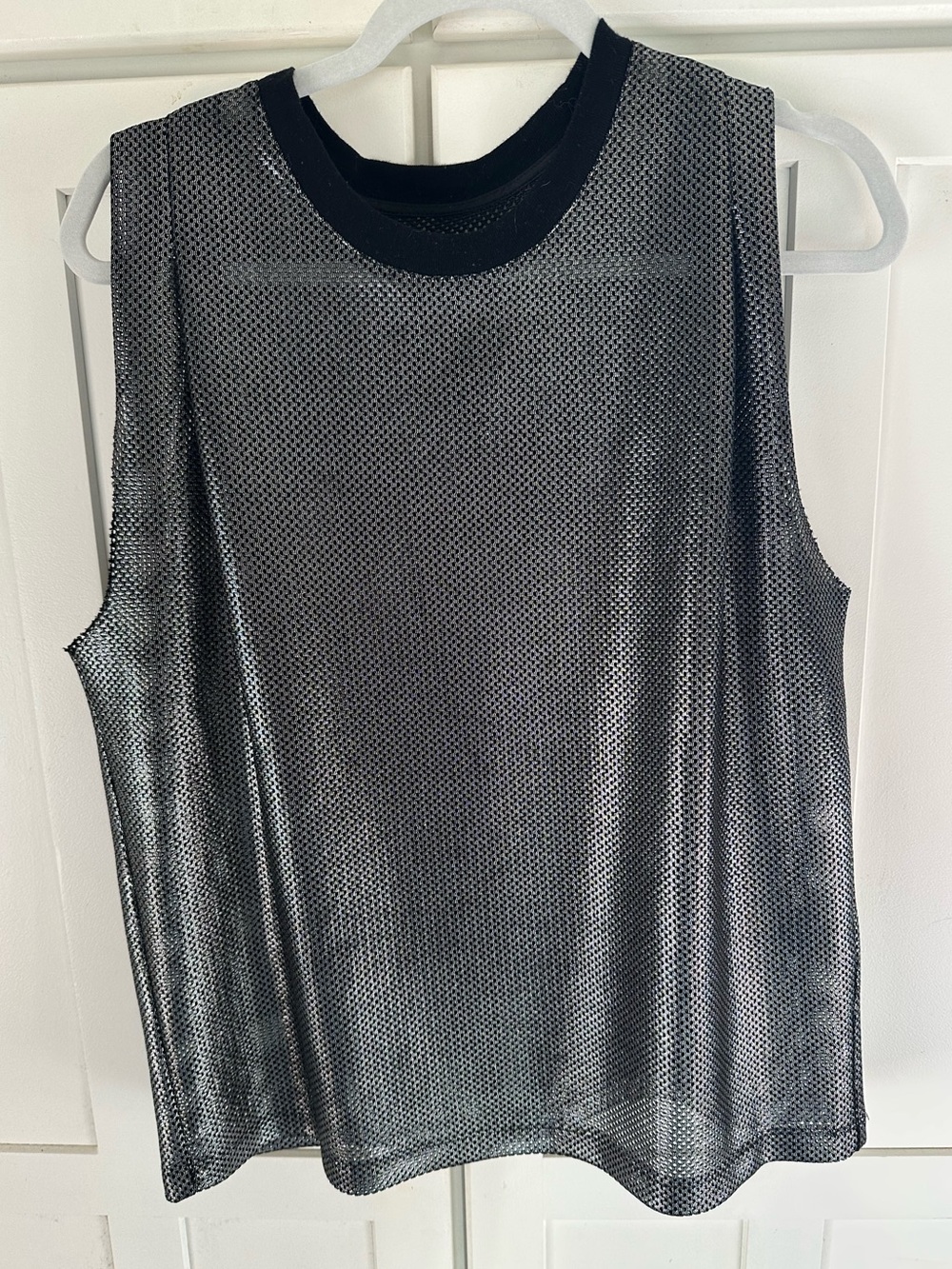 RtA Metallic Mesh Tank Top Size S Italian Fabric Metallic Silver Black